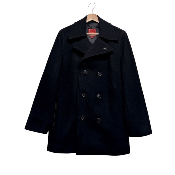 COLE HAAN Wool Leather Trim Peacoat Black S - Picture 1 of 10